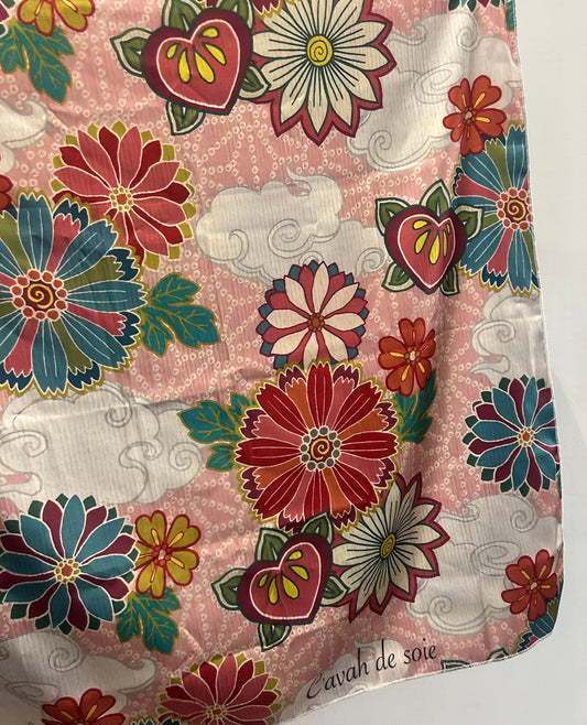 Foulard cheveux – Rose, bleu & fleurs bordeaux
