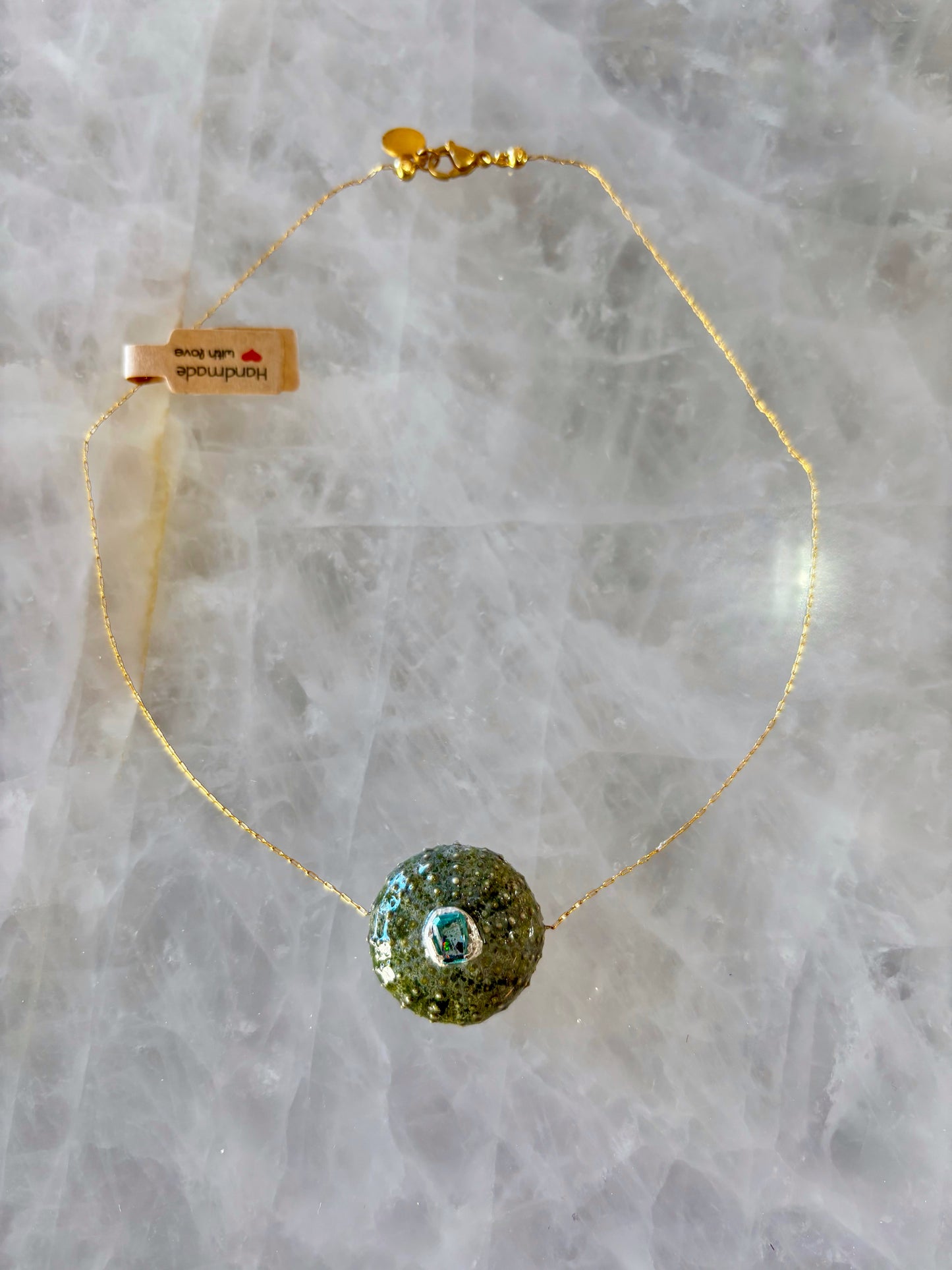 Collier Oursin Pièce Unique – Argent, Zirconium Bleu & Chaîne Acier Inoxydable 45-55 cm