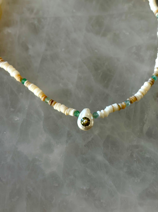 collier coquillage et oursin naturel et pierre aventurine spirituel