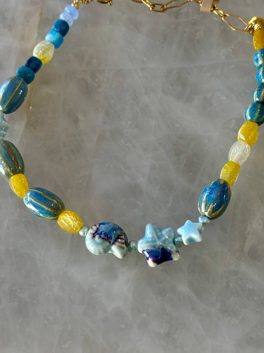 collier céramique jaune et bleu Agathe jaune