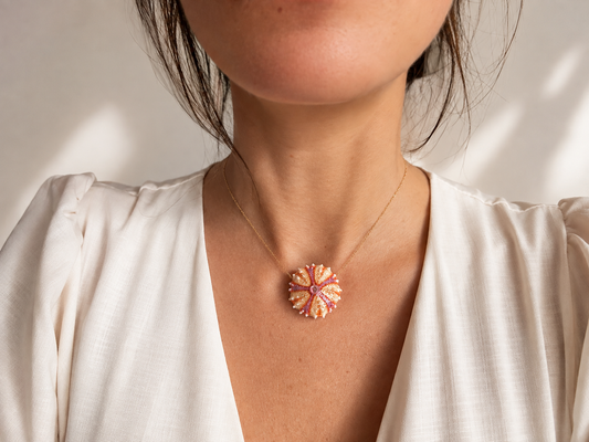 Collier Oursin Rose & Zirconium Blanc ✨