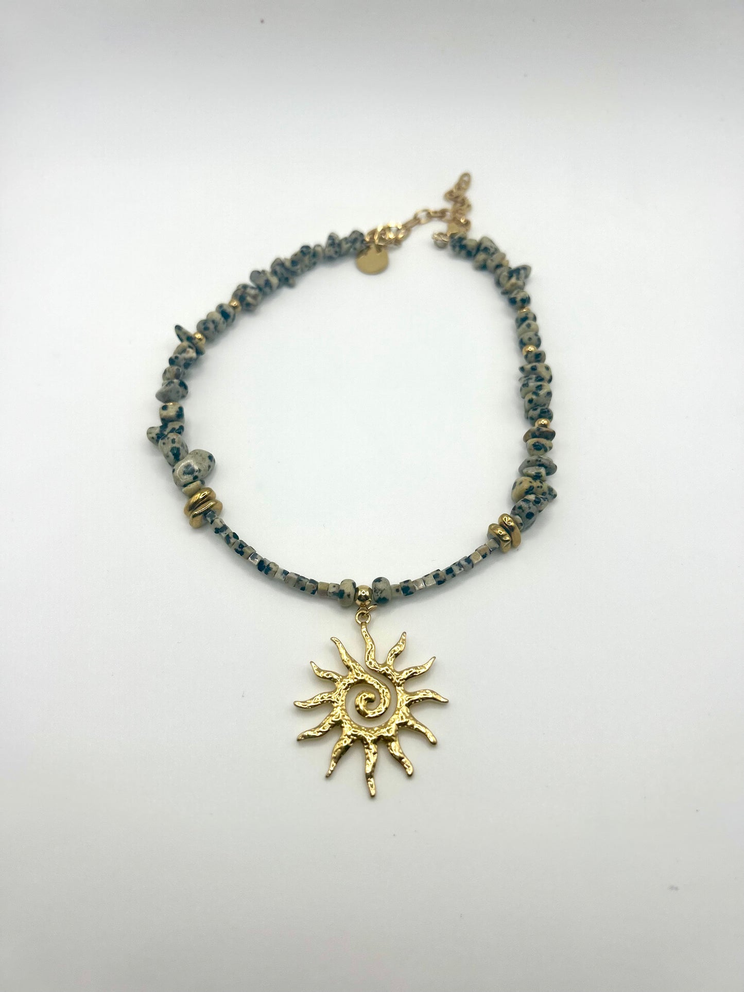Collier Soleil en Jaspe Dalmatien — Acier Inoxydable