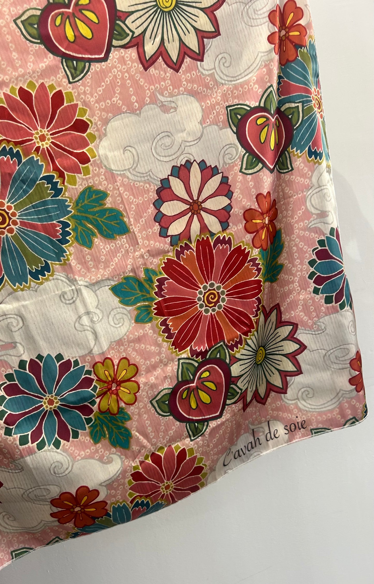 Foulard cheveux – Rose, bleu & fleurs bordeaux