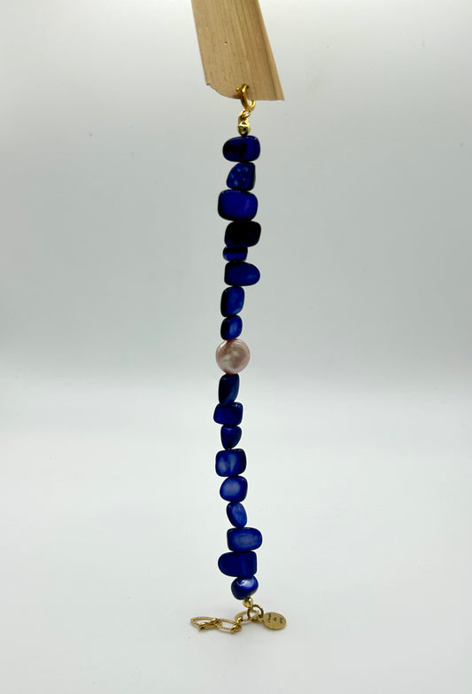 Bracelet “Écume Céleste” – Perles de coquillage bleu & perles de culture