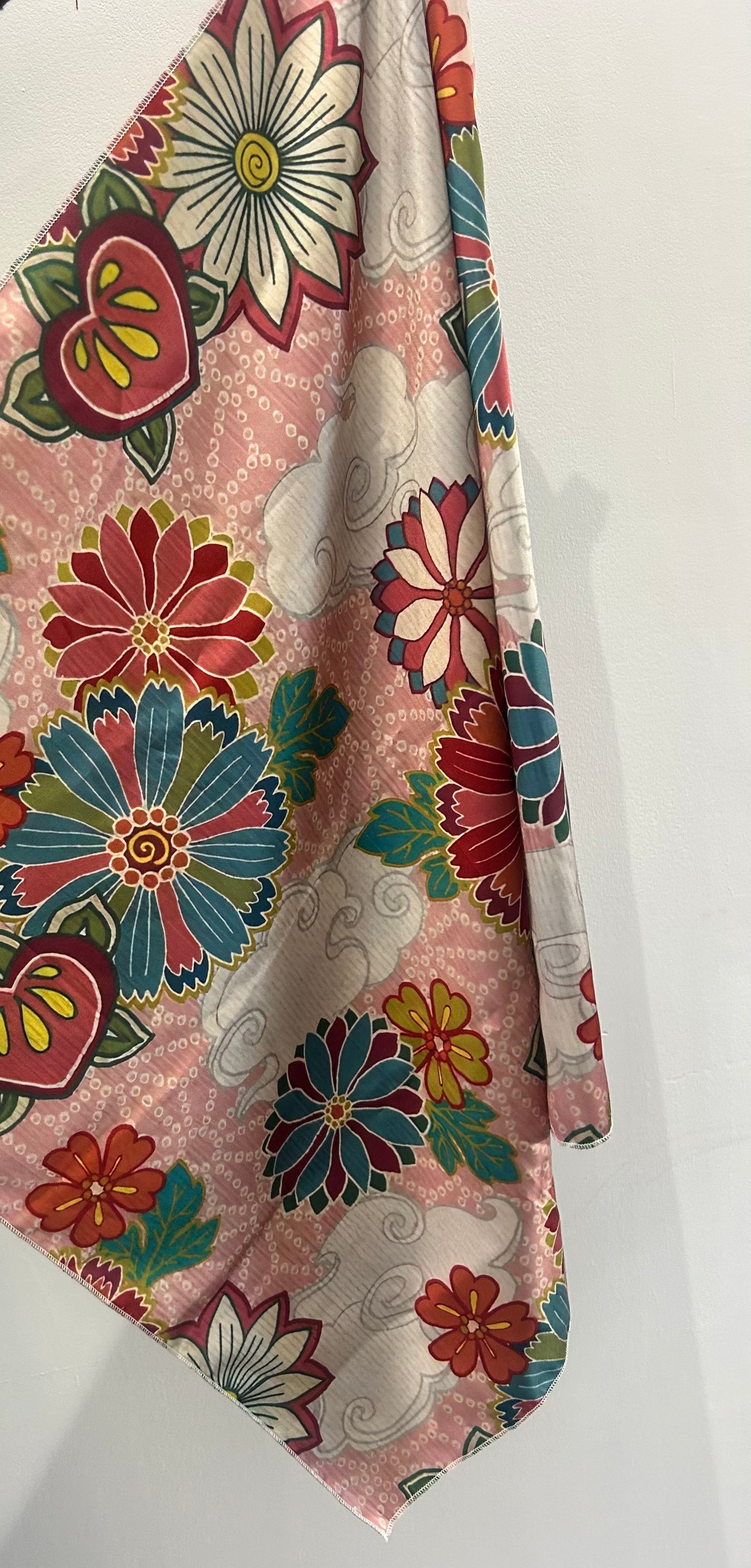 Foulard cheveux – Rose, bleu & fleurs bordeaux