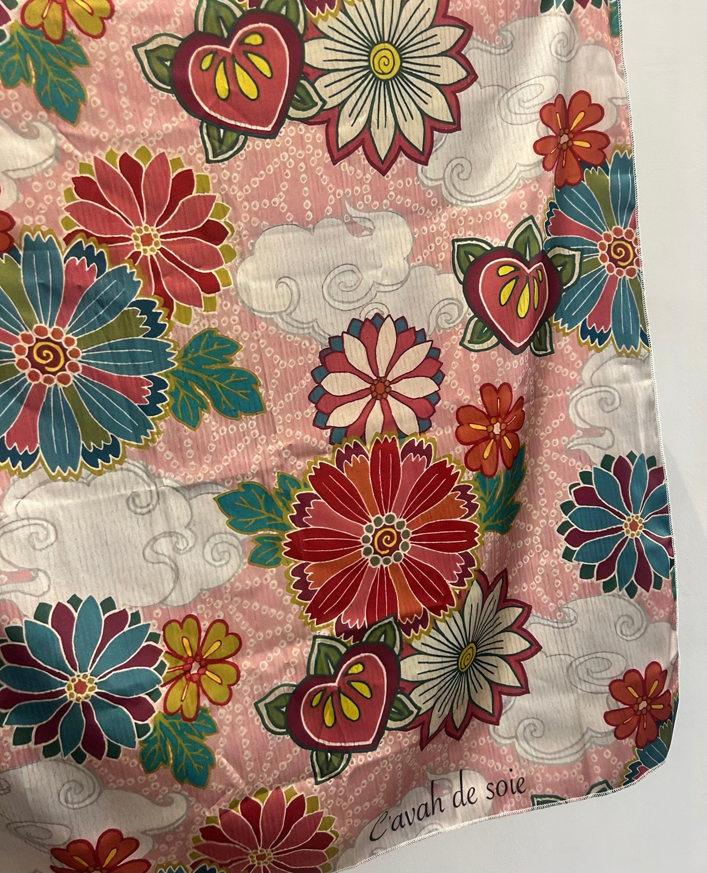Foulard cheveux – Rose, bleu & fleurs bordeaux