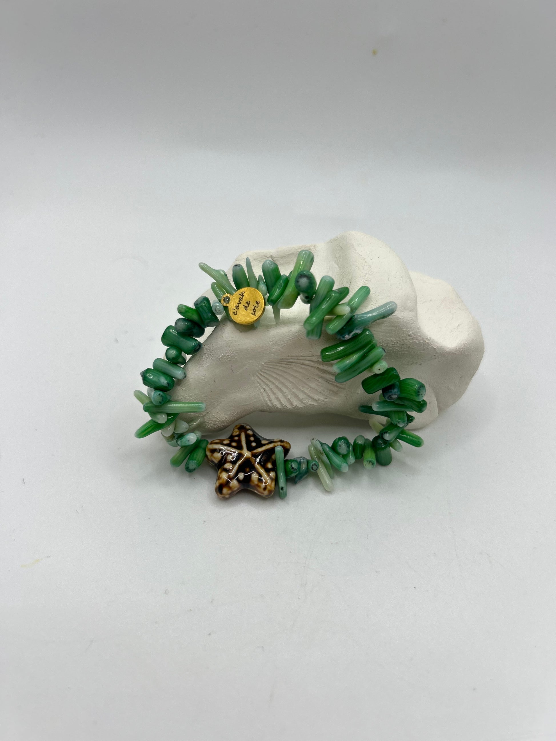 Bracelet corail vert étoile de mer céramique marron bijou marin naturel