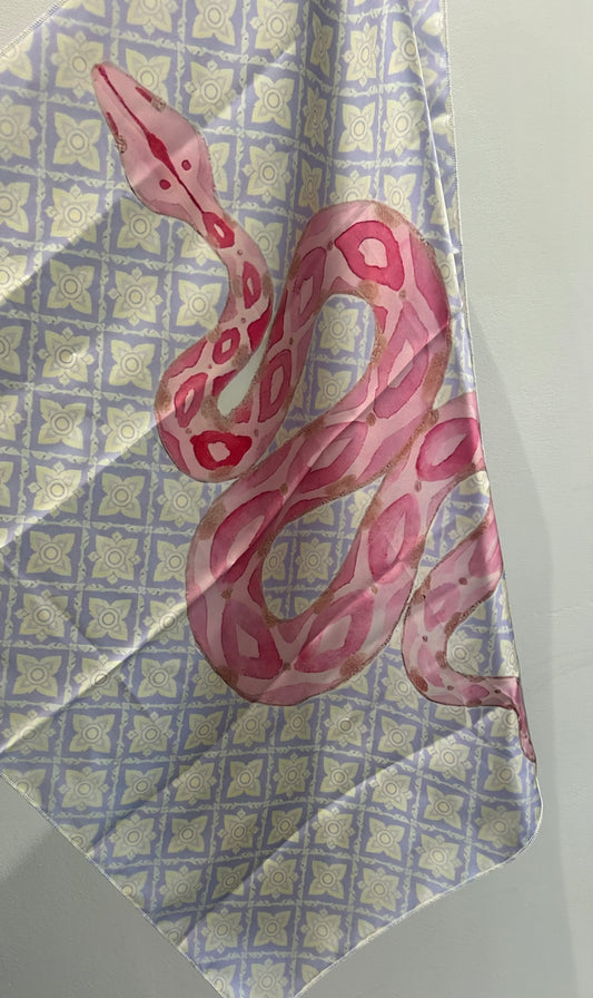 Foulard cheveux – Bleu clair & serpent rose