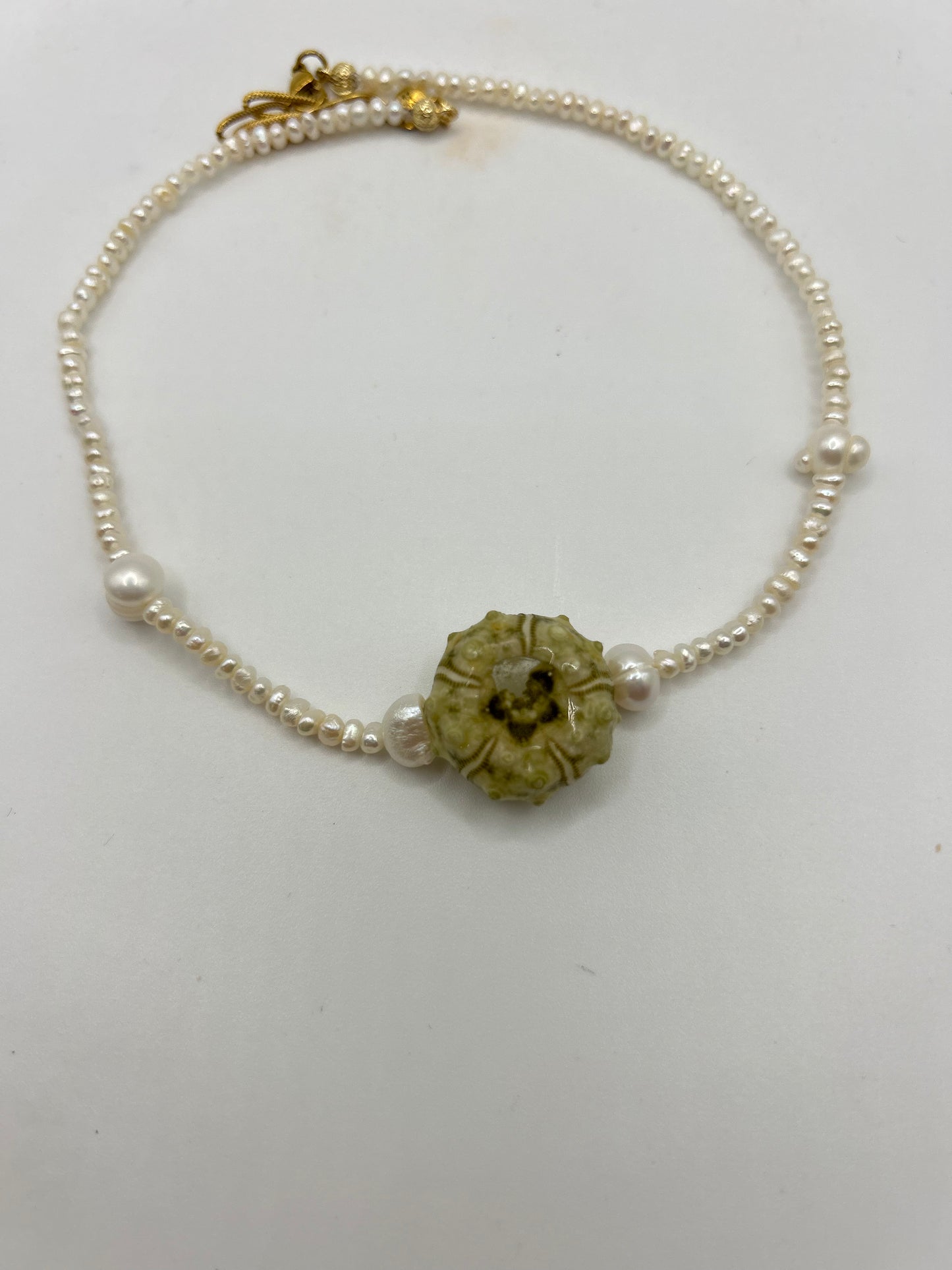   Collier oursin naturel avec perle de culture nacrée bijou marin spirituel