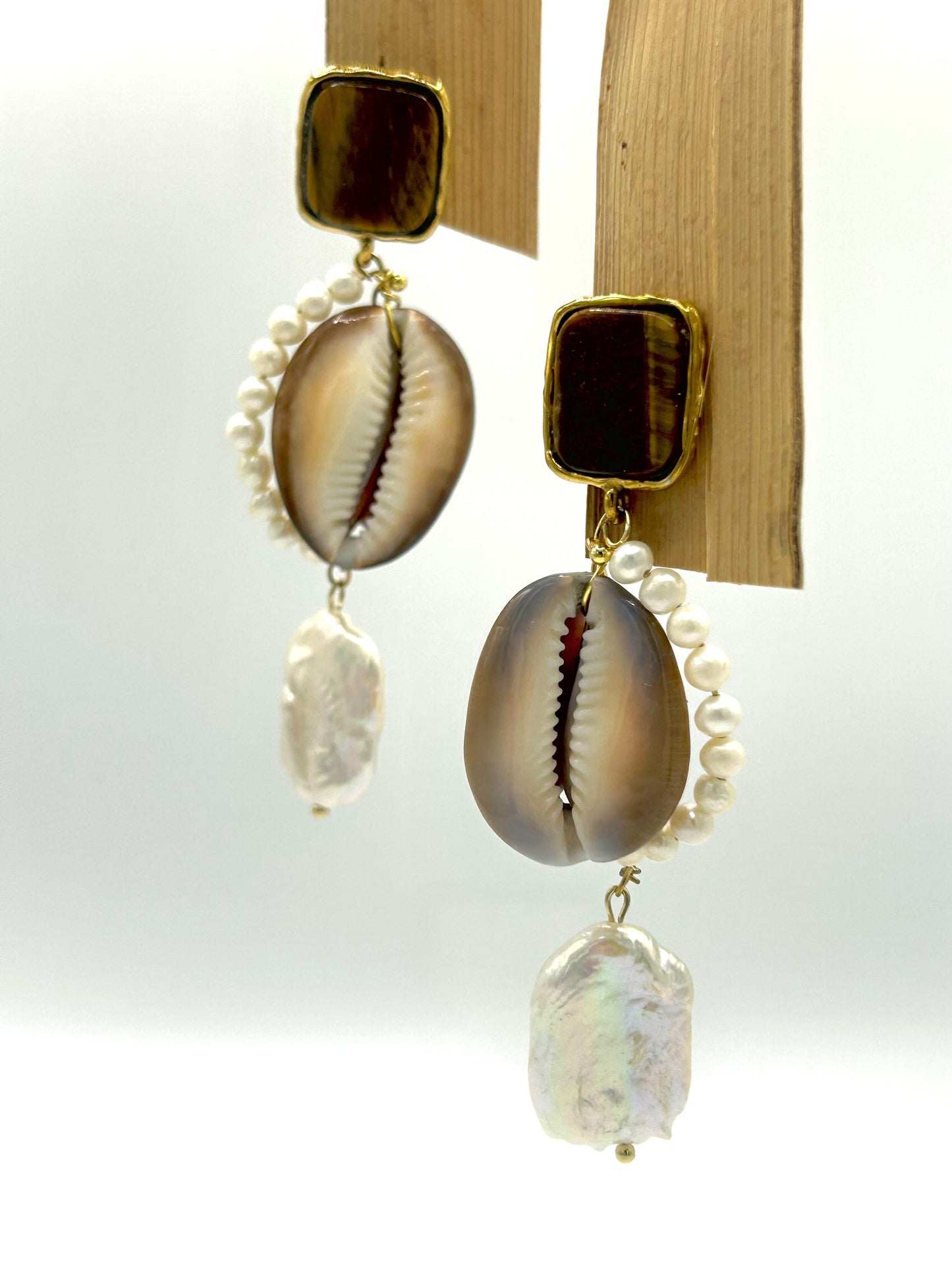 Perla Alta – Boucles d’oreilles en perles de culture , tigre & acier inoxydable
