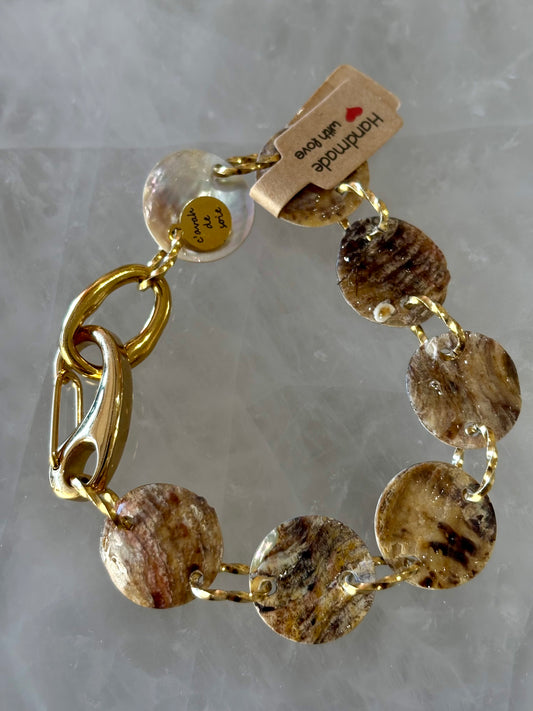 bracelet nacre réversible anneau naturelle acier inoxydable